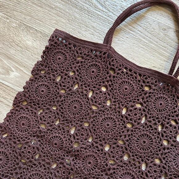 Chocolate Brown Crochet Tote - Picture 3 of 3
